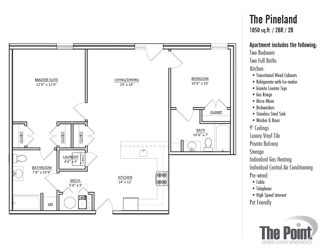 Floorplan for The Pineland the point luxury apartments