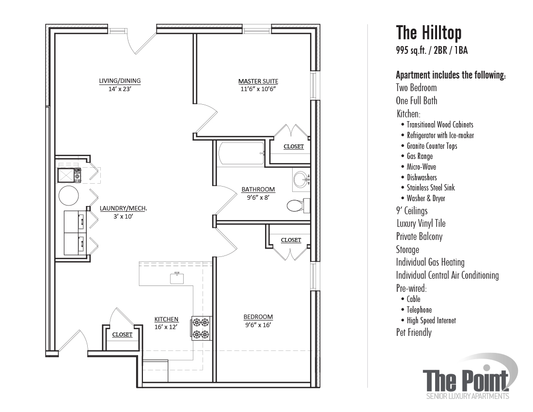 Floorplan for The Hilltop the point luxury apartments