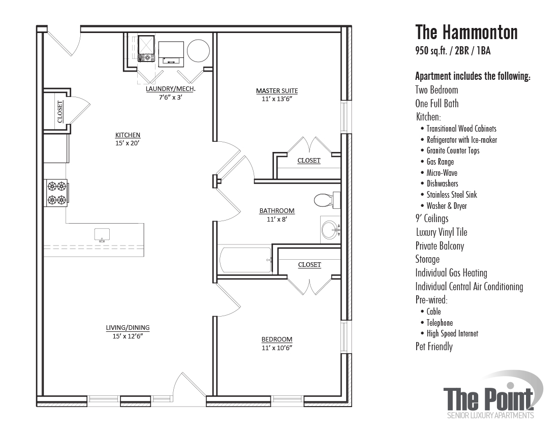 Floorplan for The Hammonton the point luxury apartments